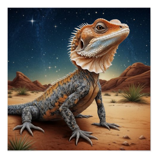 Young Frill-necked Lizard Wildlife Scene Perfect Poster (Voorkant)
