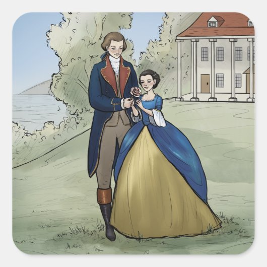 Young George en Martha Washington op Mount Vernon Vierkante Sticker (Voorkant)