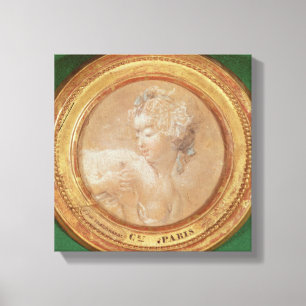 Young Girl die haar Breast knijpt Canvas Afdruk
