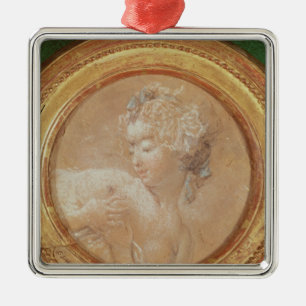 Young Girl die haar Breast knijpt Metalen Ornament