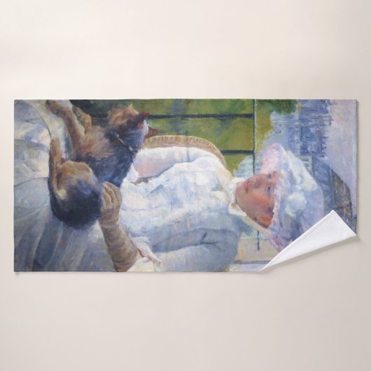 Young Girl en Hare Dog, Mary Cassatt Badhanddoek (Badhanddoek)