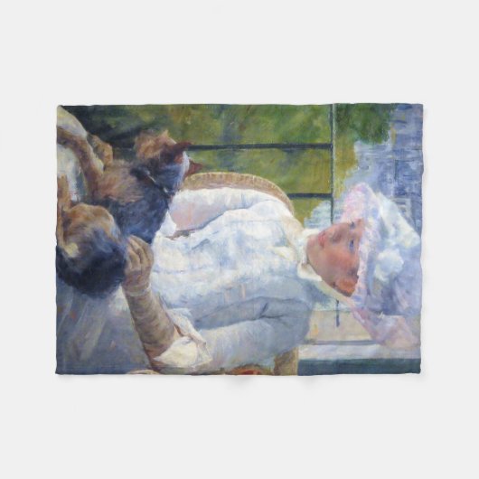 Young Girl en Hare Dog, Mary Cassatt Fleece Deken (Voorkant (Horizontaal))