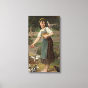 Young Girl Feeding the Doves (van Émile Munier) Canvas Afdruk