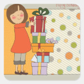 Young Girl Happy Birthday Vierkante Sticker (Voorkant)