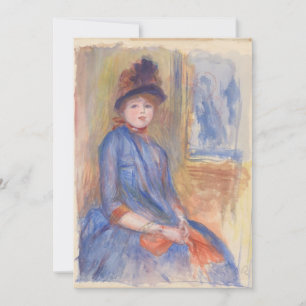 Young Girl in een Blue Dress Waterverf van Renoir Kaart
