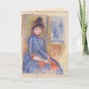 Young Girl in een Blue Dress Waterverf van Renoir Kaart