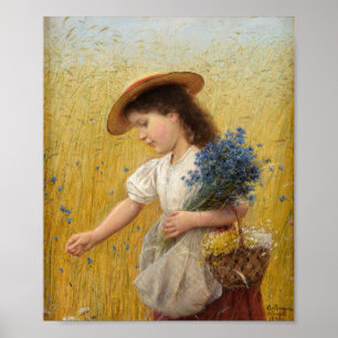 Young Girl in een Wheat Field Poster