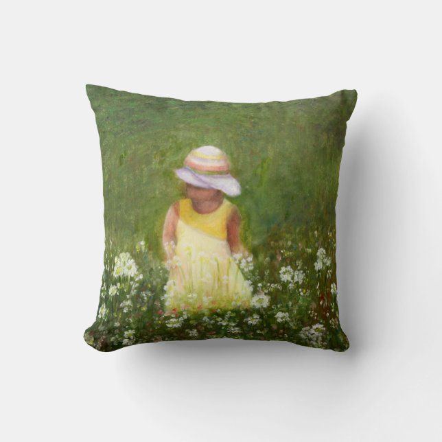 Young Girl in Flower Field Kussen (Voorkant)