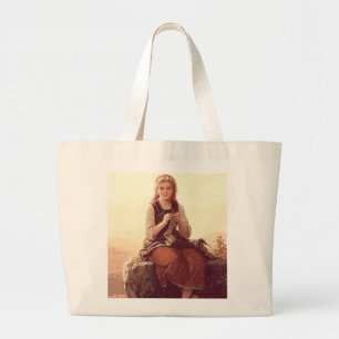 Young Girl Knitting Grote Tote Bag