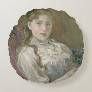 Young Girl met Cat, 1892 Rond Kussen