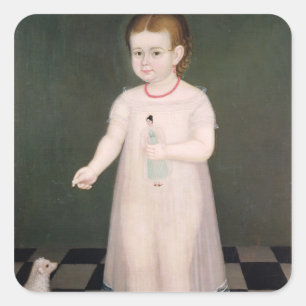 Young Girl met een Doll, 1838 Vierkante Sticker