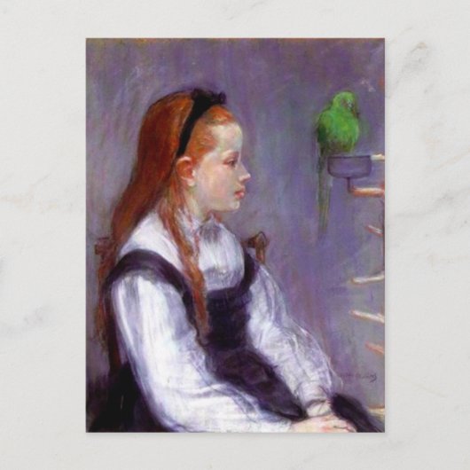 Young Girl met een Parrot, Berthe Morisot, Briefkaart (Voorkant)