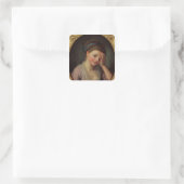 Young Girl met een Roos Vierkante Sticker (Tas)