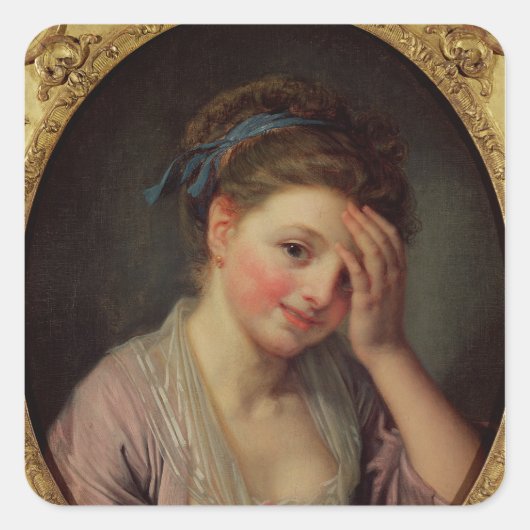 Young Girl met een Roos Vierkante Sticker (Voorkant)