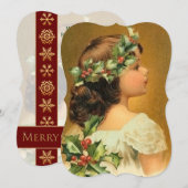 Young Girl met Holly  Fancy kerstknippen Feestdagenkaart (Voorkant / Achterkant)
