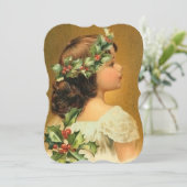 Young Girl met Holly  Fancy kerstknippen Feestdagenkaart (Staand voorkant)
