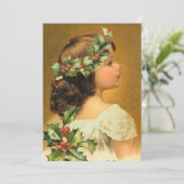 Young Girl met Holly  Gepersonaliseerd Kerstmis Feestdagenkaart (Staand voorkant)