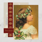Young Girl met Holly  Gepersonaliseerd Kerstmis Feestdagenkaart (Voorkant / Achterkant)