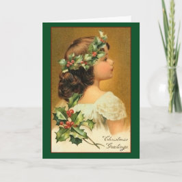 Young Girl met Holly Vintage-kerst Feestdagen Kaart
