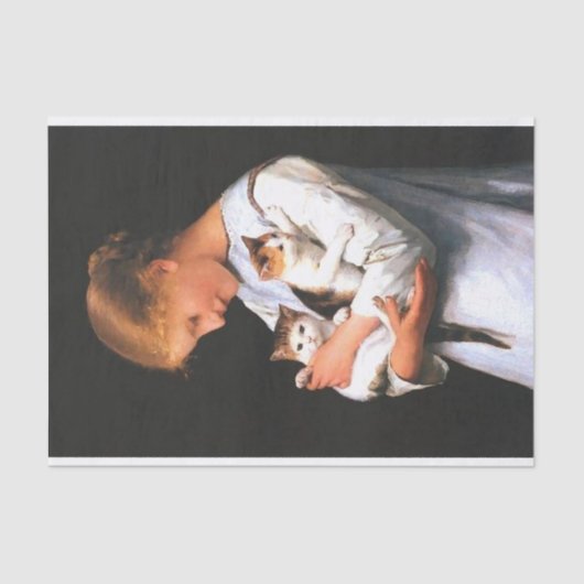 Young Girl met twee katten Tissuepapier (Voorkant)