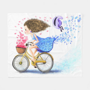 Young Girl On A Bike Fleece Blanket Romantic Love