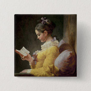 Young Girl Reading, c.1776 Vierkante Button 5,1 Cm