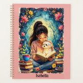 Young Girl Reading with Her Dog Add Name & Text Planner (Voorkant)