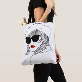 Young Girl Red Lips Zonnebril Frans Pet Tote Bag