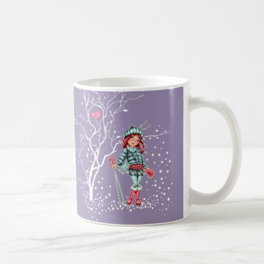 Young Girl Skier | Eigen naam kerstcadeautje Koffiemok (Rechts)