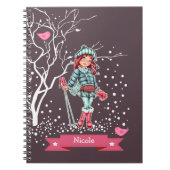 Young Girl Skier | Eigen naam kerstcadeautje Notitieboek (Voorkant)