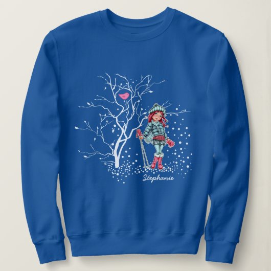 Young Girl Skier | Eigen naam kerstcadeautje Trui (Design voorkant)