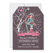 Young Girl Skier | Eigen naam kerstKaarten