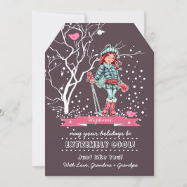 Young Girl Skier | Eigen naam kerstKaarten Feestdagenkaart