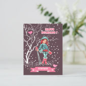 Young Girl Skier | Eigen naam kerstmis Feestdagenkaart (Staand voorkant)