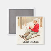 Young Girl Sledding Magnet (Voorkant / Achterkant)