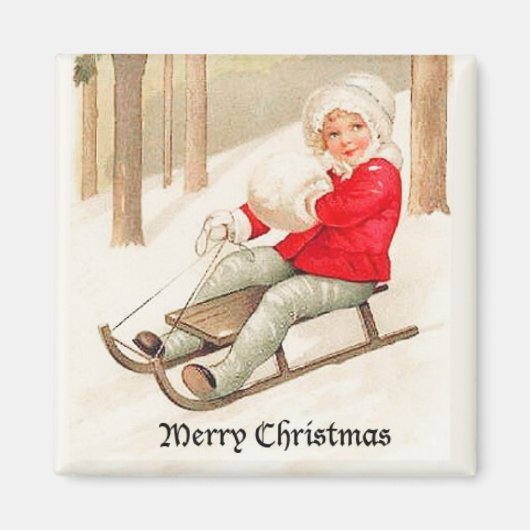 Young Girl Sledding Magnet (Voorkant)