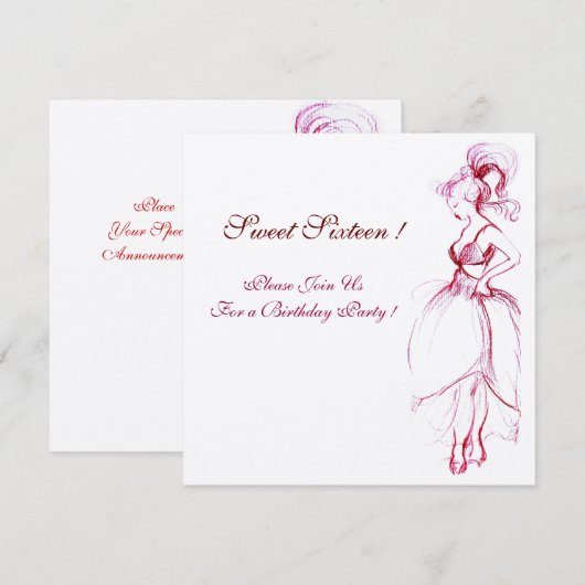 YOUNG GIRL SWEET 16 BIRTHDAY PARTY Red Pink White Kaart (Voorkant / Achterkant)