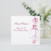 YOUNG GIRL SWEET 16 BIRTHDAY PARTY Red Pink White Kaart (Staand voorkant)