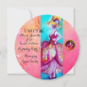 YOUNG GIRL SWEET 16 PARTIJ, Roze monogram met spaa Kaart
