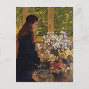 Young Girl, Vase of Flowers van Theo Rysselberghe Briefkaart