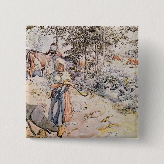 Young Girl Weaving, 1905 Vierkante Button 5,1 Cm (Voorkant)