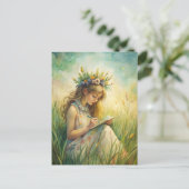 Young Girl Wildflowers Nature Inspired Briefkaart (Staand voorkant)