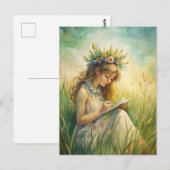 Young Girl Wildflowers Nature Inspired Briefkaart (Voorkant / Achterkant)