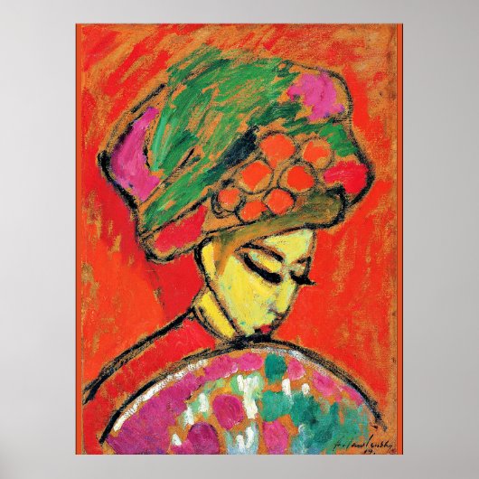 Young Girl with a Flowered Hat by Alexi Jawlensky Poster (Voorkant)