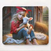Young Girl With Newborn Lamb Muismat (Voorkant)