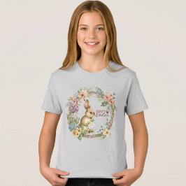 Young Girls' Floral Happy Easter Bunny Tee T-shirt