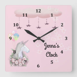 Young Girls Wall Clock met Unicorn Vierkante Klok
