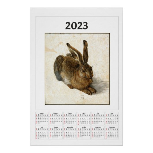 Young Hare Calendar voor 2023 Albrecht Dürer Perfect Poster (Voorkant)