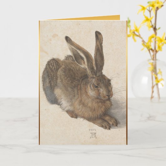 Young Hare Dürer Christmas Birthday Wenskaart Kaart (Gele Bloem)