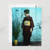 Young Japans meisje  hand kleurde Kimono Briefkaart (Voorkant / Achterkant)